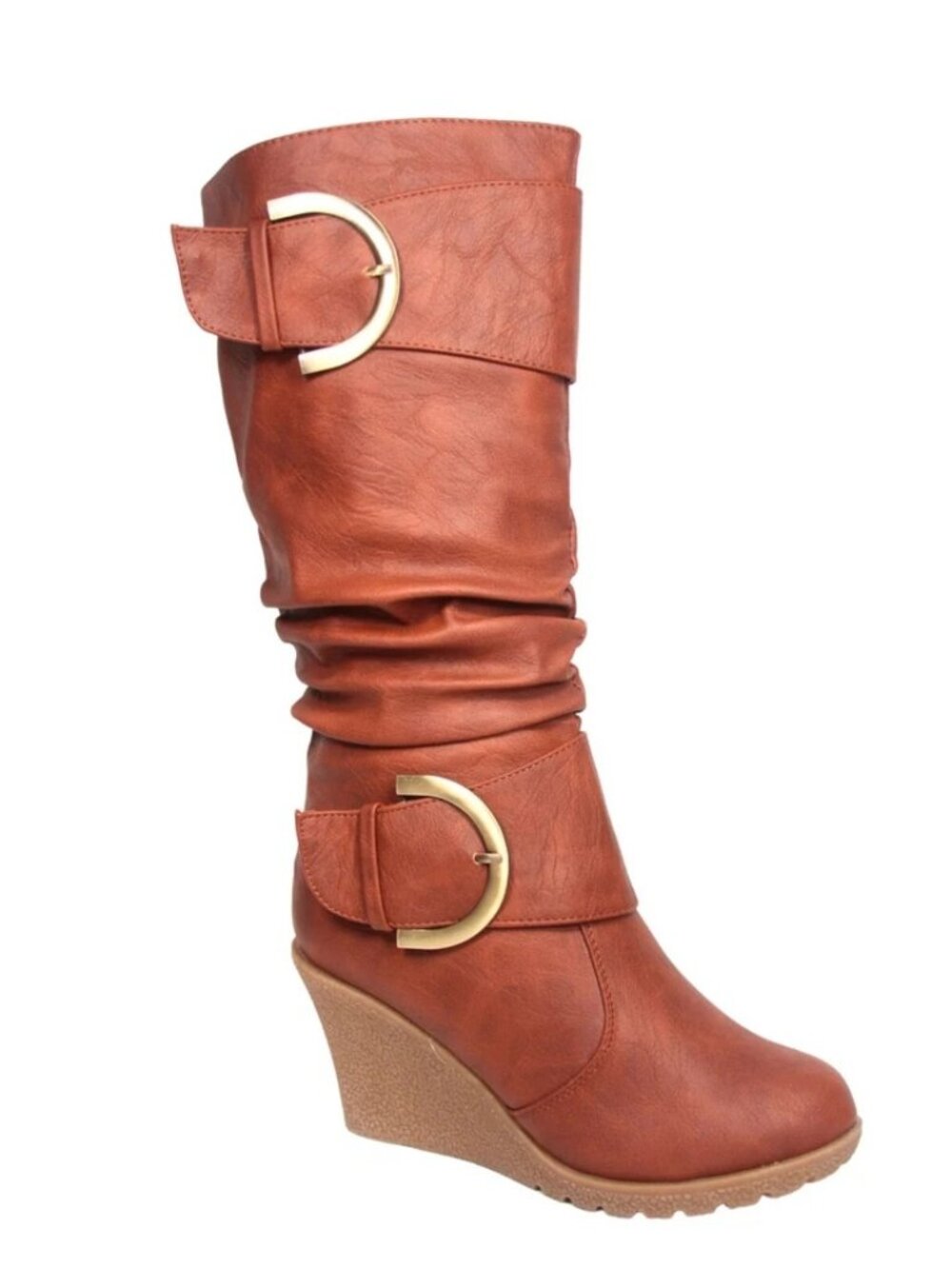NEW Women's Buckle Zipper Wedge Mid-Calf Knee High Zip Winter Boots Shoes